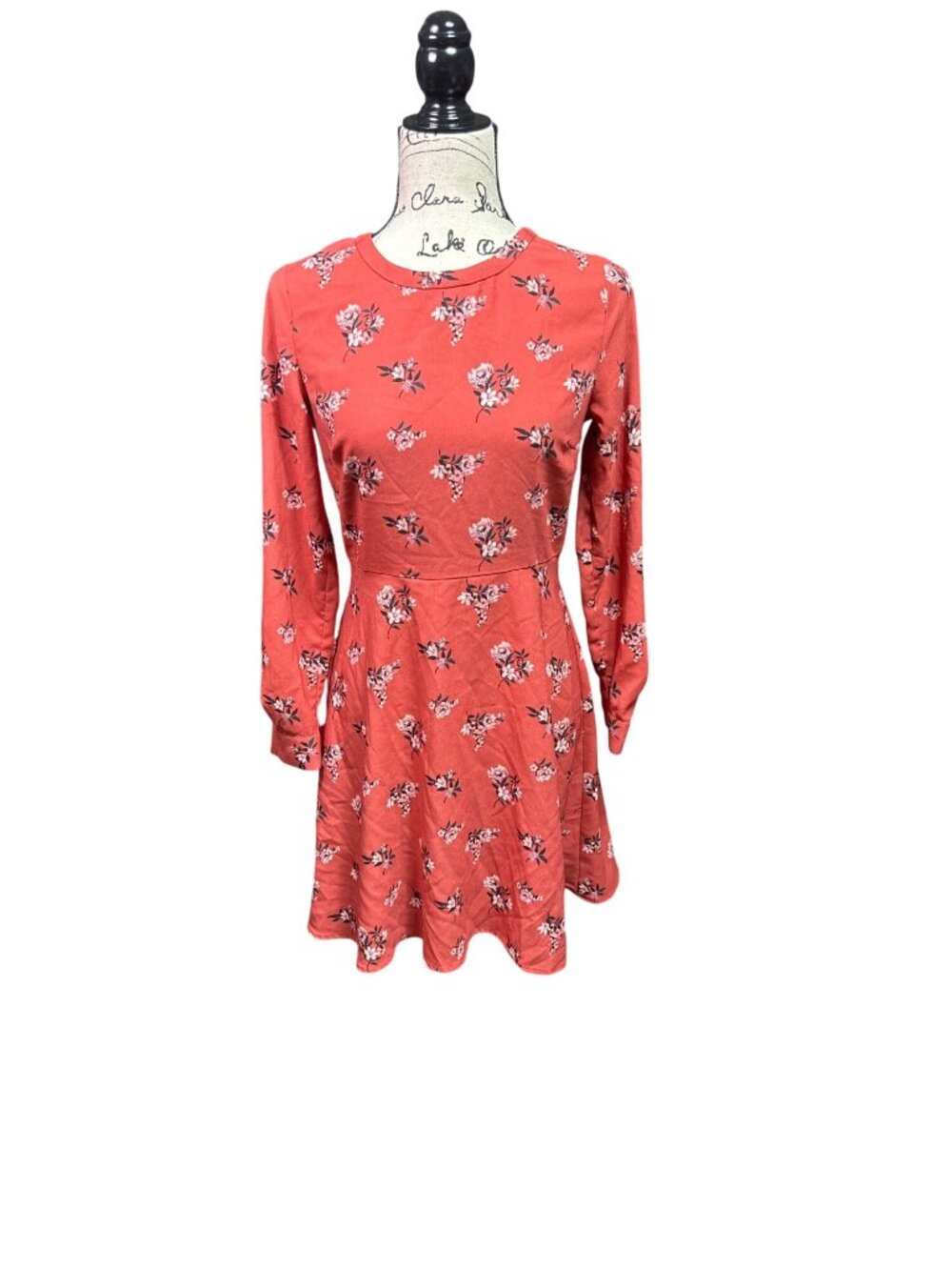 Loft Floral Print Coral Long Sleeve A-Line Dress 2P Petite